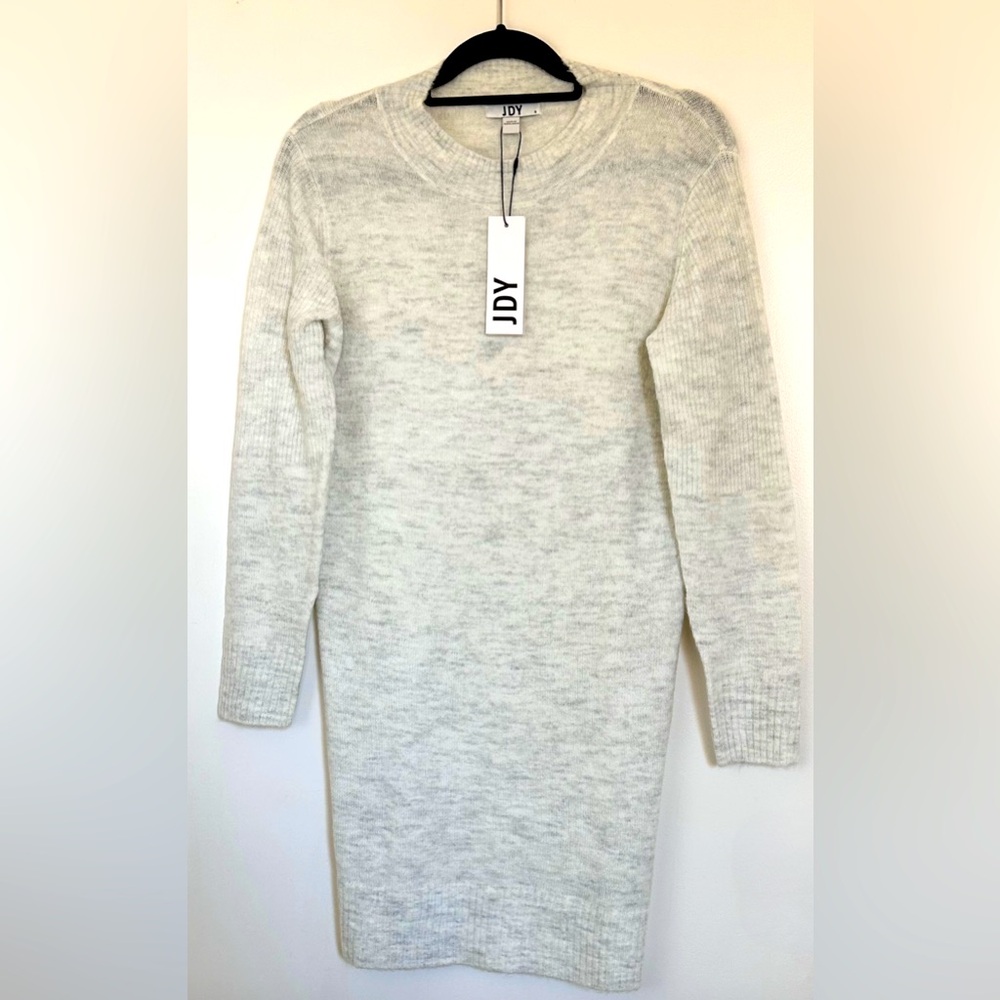 NWT JDY Oversized White Knit Ribbed Long Sleeve O Neck Sweater Dress